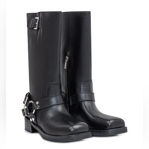Michael Kors Leather Crosby Moto Boots in Black